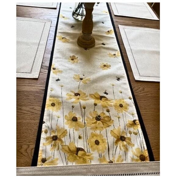 Floral Table Runner Spring Summer Daisy Bee Decor Cottage Farmhouse Cloth 13x72 - Picture 2 of 4